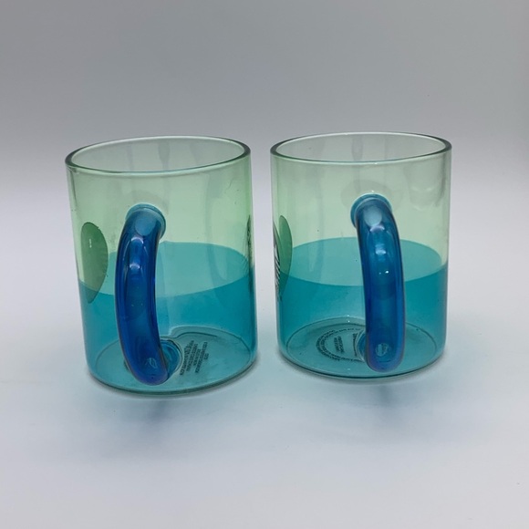 Set Of Two 2021 Starbucks Blue Handled Glass Coffee Mug Cup 12 Oz - Picture 2 of 9